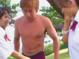 Asian Schoolgirls Double Tease and Take Turns on Lucky Guy Cock