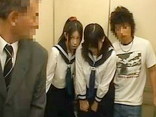 Japanese Schoolgirl's Elevator Ride with Nippon Dick's 'XXX' Antics